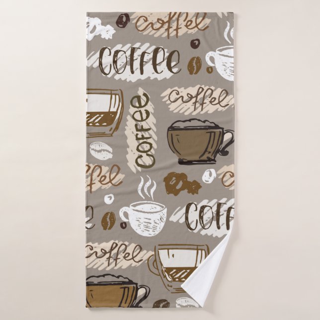 Handgezogener Doodkaffeemuster Hintergrund Badehandtuch (Badehandtuch)