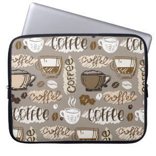 Handgezogener Doodkaffeemuster Hintergrund Laptopschutzhülle