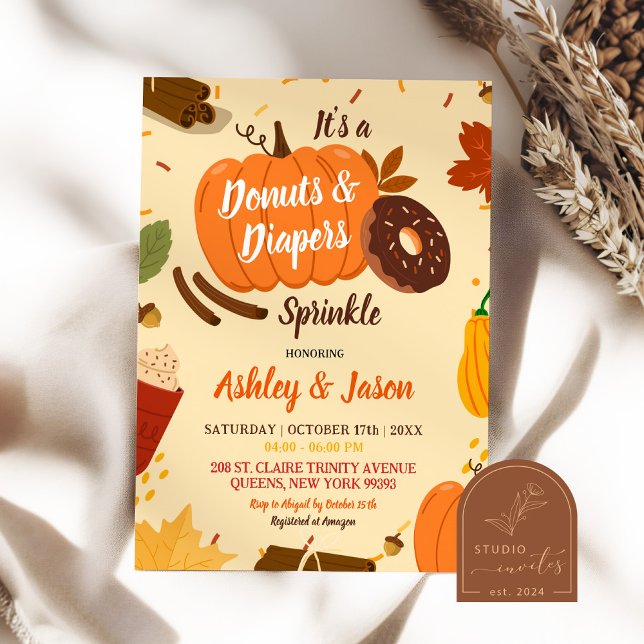 Handgezogener Fall Pumpkin Donuts Windeln Kinderdu Einladung (Von Creator hochgeladen)