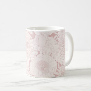 Handgezogener Garten und tropische Blume. Kaffeetasse