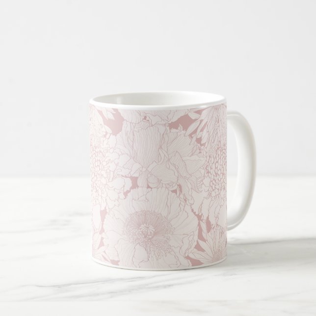 Handgezogener Garten und tropische Blume. Kaffeetasse (VorderseiteRechts)