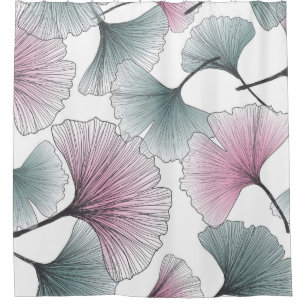 Handgezogener Gingko-Bloba-Hintergrund nahtloser B Duschvorhang