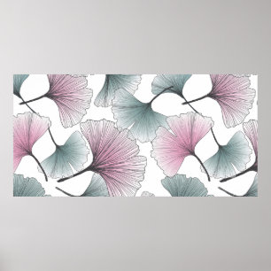 Handgezogener Gingko-Bloba-Hintergrund nahtloser B Poster