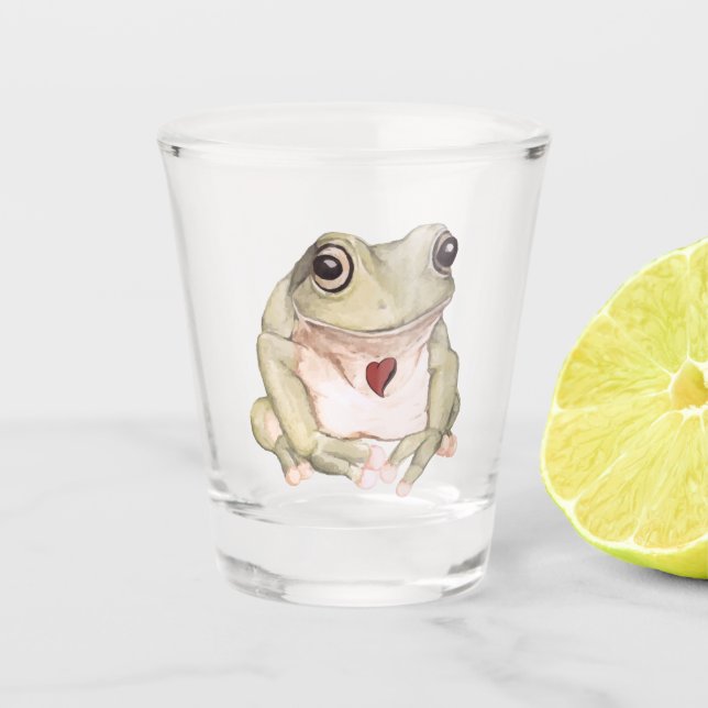 Handgezogener Grünbäumfrosch Schnapsglas (Vorderseite)