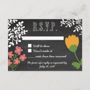 Handgezogener Mason Jar und Blume auf Chalkboard-U RSVP Karte