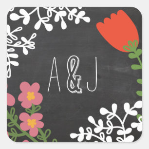 Handgezogener Mason Jar und Blume auf Khalkboard Quadratischer Aufkleber