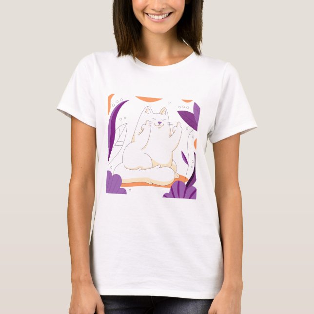 Handgezogener Niedlicher Dreh von Katze T-Shirt (Vorderseite)