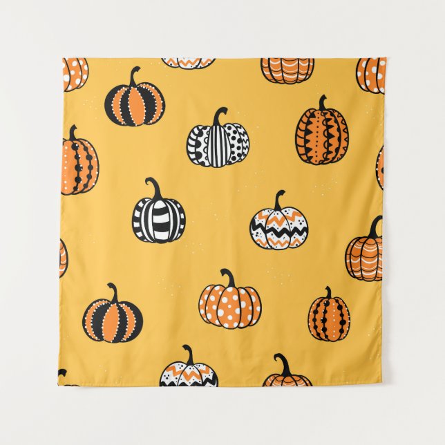 Handgezogener Pumpkin Halloween Nahtloses Wandteppich (Vorderseite)