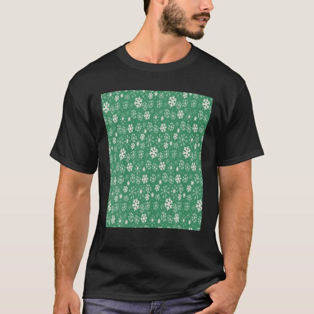 Handgezogener Schneeflocken Blizzard mit grünem Im T-Shirt (Vorderseite)