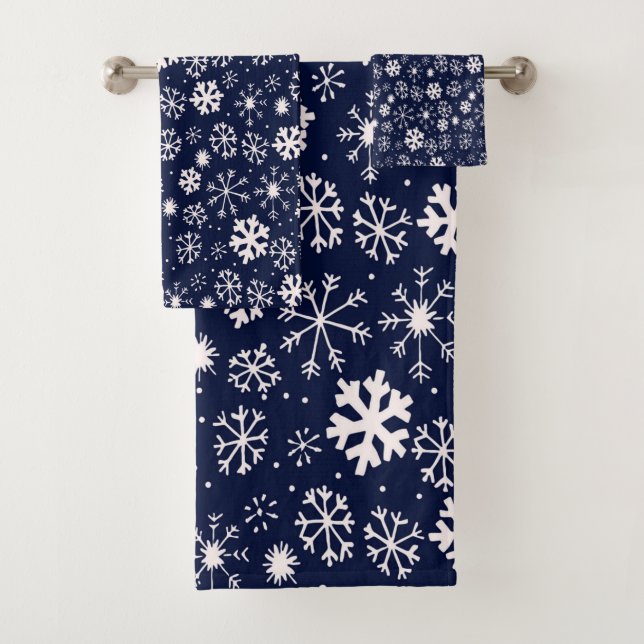 Handgezogener Schneeflocken-Blizzard mit klassisch Badhandtuch Set (Insitu)
