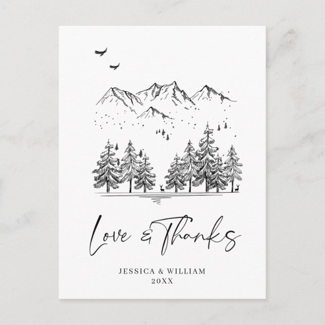 Handgezogener Wald Danke Postkarte (Vorderseite)