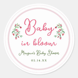 Handgezogenes Baby in Blütenmädchen-Babydusche Runder Aufkleber