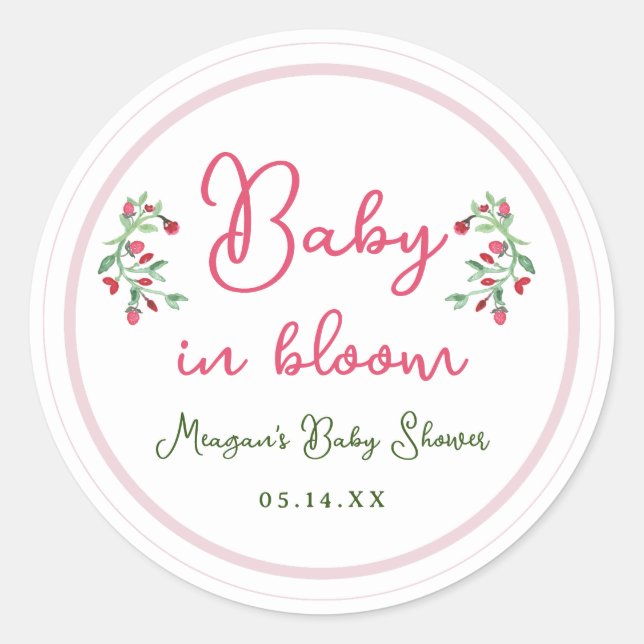 Handgezogenes Baby in Blütenmädchen-Babydusche Runder Aufkleber (Vorderseite)