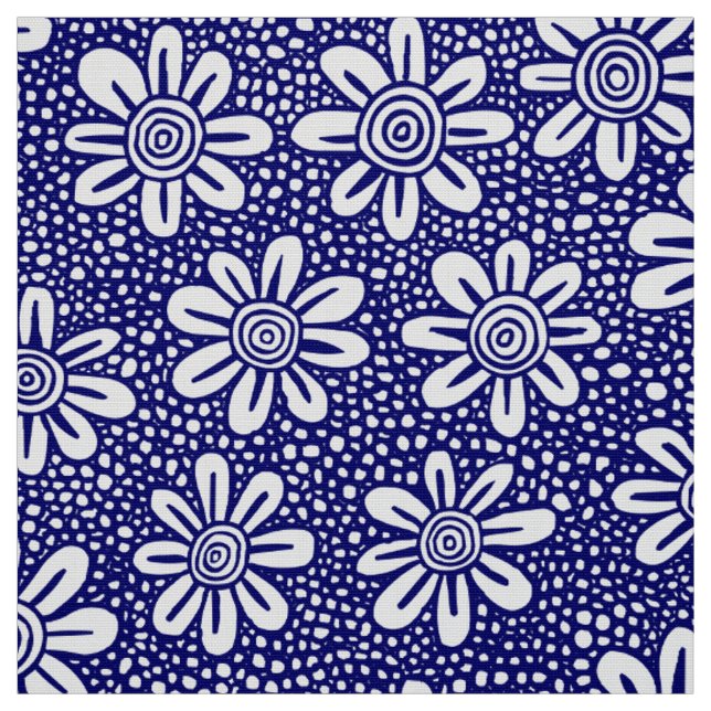 Handgezogenes Blume Muster 140617 - Tiefe Marine Stoff (Muster)