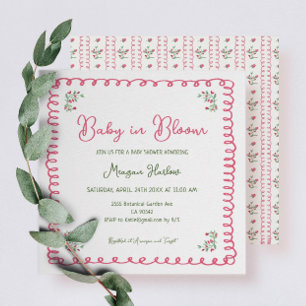 Handgezogenes Blumenbaby in Bloom Baby Shower Squa Einladung