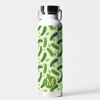 Handgezogenes Dill-Pickle-Muster und Monogramm Trinkflasche