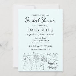 Handgezogenes Doodle-Brautparty grün Einladung