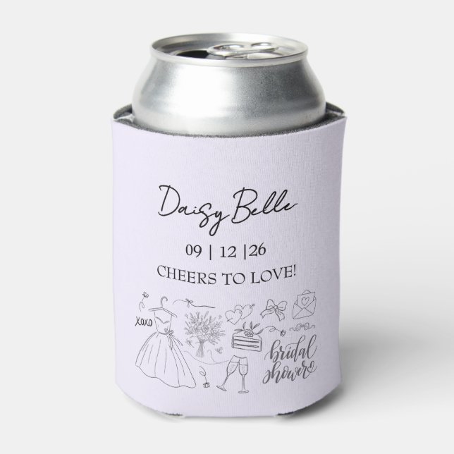 Handgezogenes Doodle-Brautparty Lila Dosenkühler (Kanne Vorderseite)