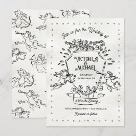 Handgezogenes Doodle Cherub Cupid Wappen Hochzeit Einladung