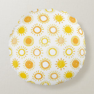 Handgezogenes Doodle-Sonnen-Muster Rundes Kissen