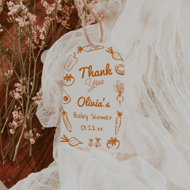 Handgezogenes Gemüse, selbst geerntet, Babydusche Geschenkanhänger (Von Creator hochgeladen)