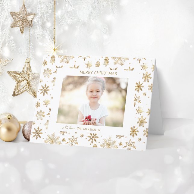 Handgezogenes Gold Snowflake Weihnachtsfest Foto Feiertagskarte (Von Creator hochgeladen)