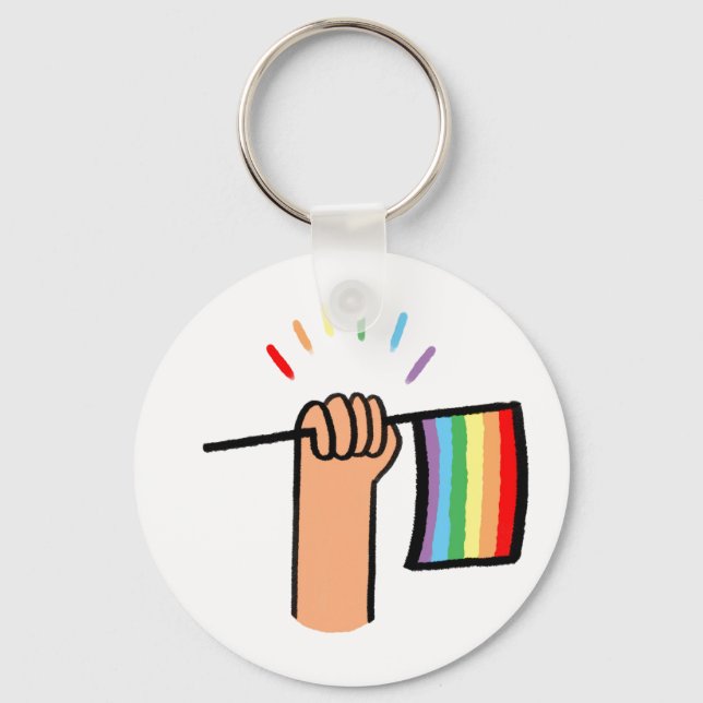 Handgezogenes Hand Waving a Rainbow Flag Schlüsselanhänger (Vorderseite)
