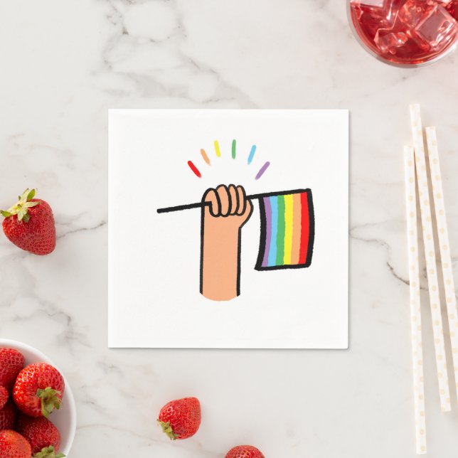 Handgezogenes Hand Waving a Rainbow Flag Serviette (Beispiel)