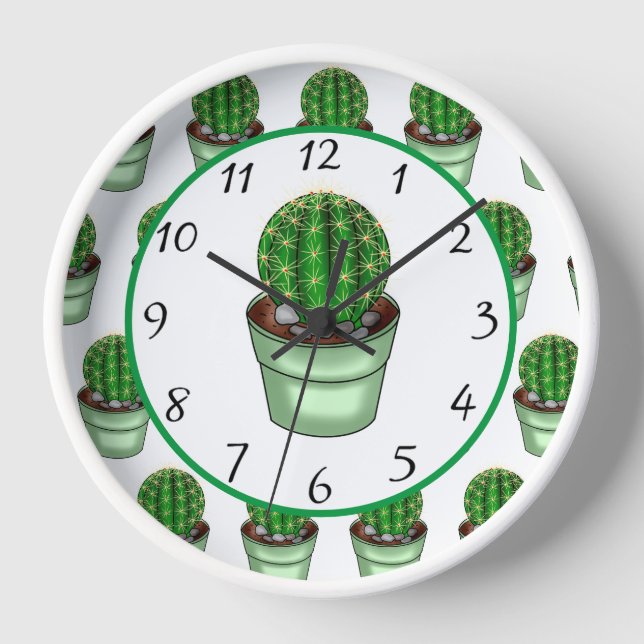 Handgezogenes Haus Cacti Uhr (Vorderseite)