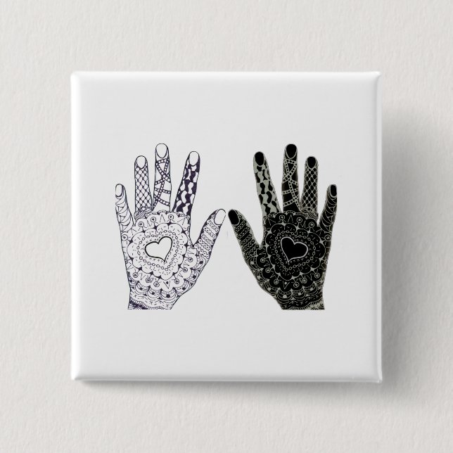 Handgezogenes Herz Doodled Hands Button (Vorderseite)