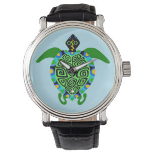 Handgezogenes Meer TURTLE - Wildtiere - Aqua - Armbanduhr