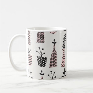 Handgezogenes, nahtloses Muster mit Pflanze in Sch Kaffeetasse