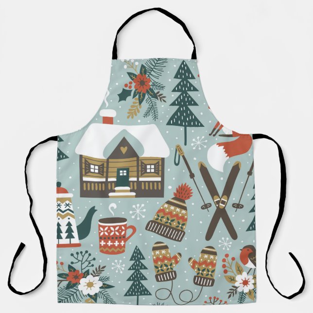 Handgezogenes, nahtloses Vintages Muster mit niedl Schürze (Vorderseite)