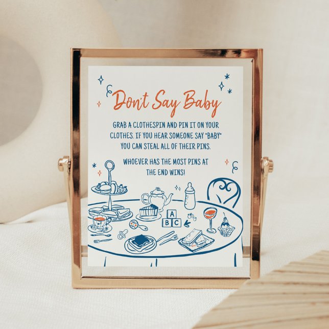 Handgezogenes Party Kinderdusche Sage Baby nicht Poster (Hand Drawn Baby Brunch Party Baby Shower Don't Say Baby Sign)
