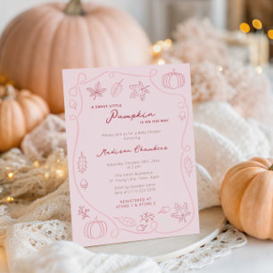 Handgezogenes Pink Kleine Pumpkin Baby Girl Dusche Einladung