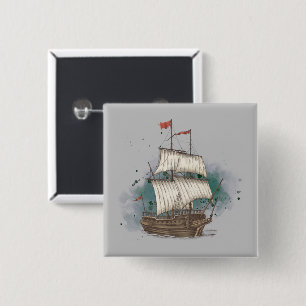 Handgezogenes Schiff mit Bow-Welle auf Splash-Hint Button
