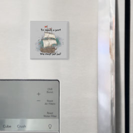 Handgezogenes Schiff mit Bow-Welle auf Splash-Hint Magnet