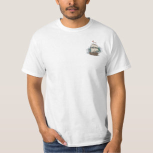 Handgezogenes Schiff mit Bow-Welle auf Splash-Hint T-Shirt
