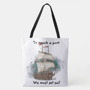 Handgezogenes Schiff mit Bow-Welle auf Splash-Hint Tasche
