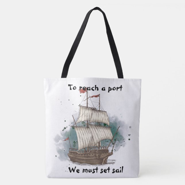 Handgezogenes Schiff mit Bow-Welle auf Splash-Hint Tasche (Vorderseite)