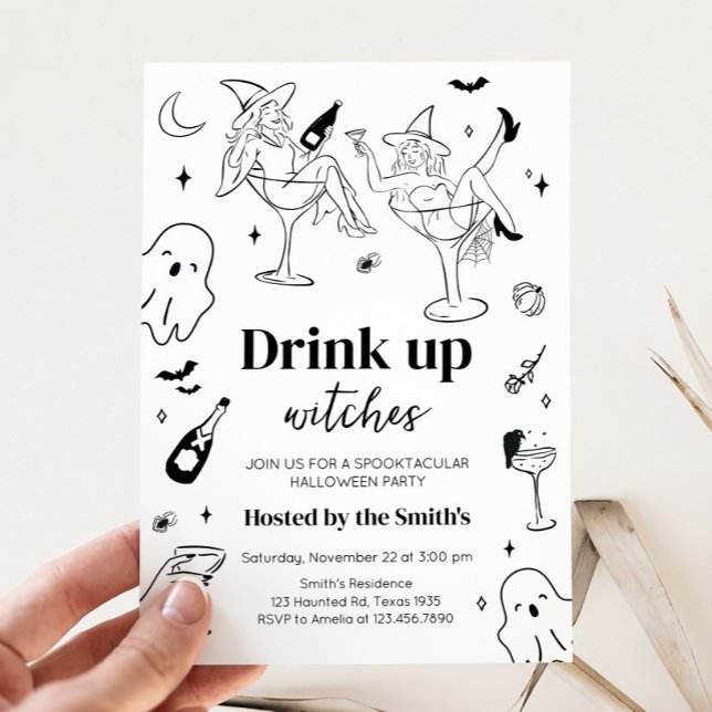 Handgezogenes Trinkhexen Halloween-Party Einladung (Hand Drawn Drink Up Witches Halloween Party Invitation)