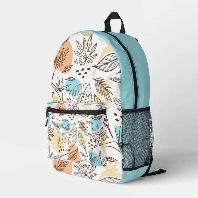 Handgezogenes tropisches Muster Bedruckter Rucksack (Rückseitige Ecke Rechts)