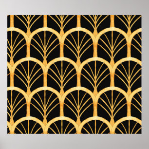 Handgezogenes Wasserfarbmuster nahtlos mit Gold i Poster