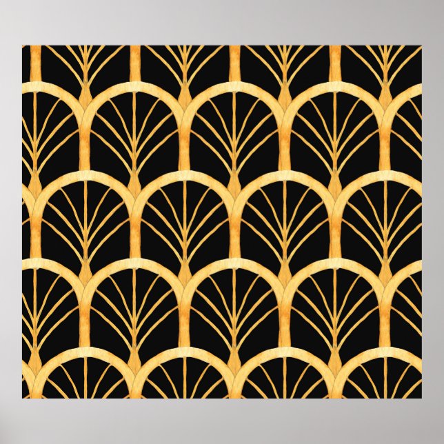 Handgezogenes Wasserfarbmuster nahtlos mit Gold i Poster (Vorne)