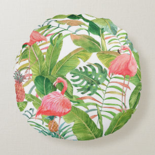 Handgezogenes Wasserfarbmuster nahtlos mit rosa f Rundes Kissen