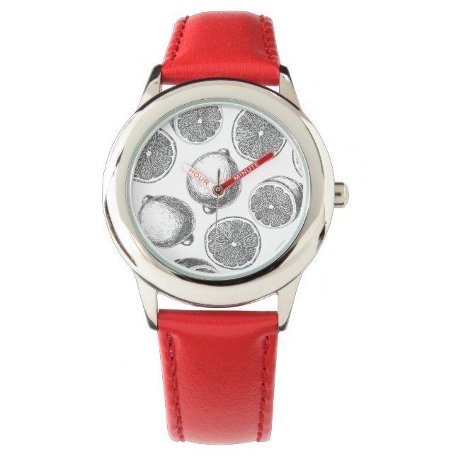 Handgezogenes Zitronenmuster Armbanduhr (Vorderseite)