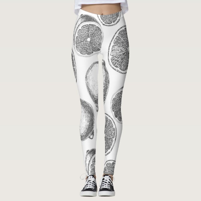 Handgezogenes Zitronenmuster Leggings (Vorderseite)