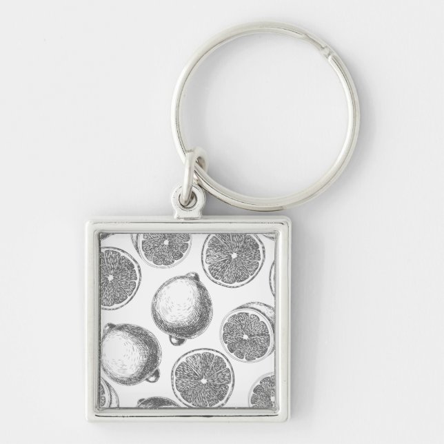Handgezogenes Zitronenmuster Schlüsselanhänger (Vorne)