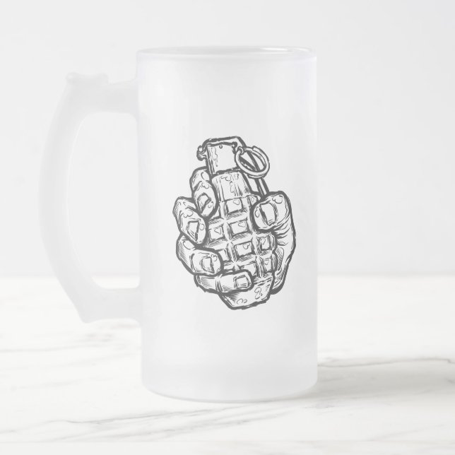 Handgranate im Stil von Comicen Mattglas Bierglas (Links)