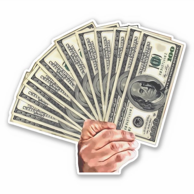 Handhaltung Hundert Dollar Scheine Geld Kunst Aufkleber (Vorderseite)